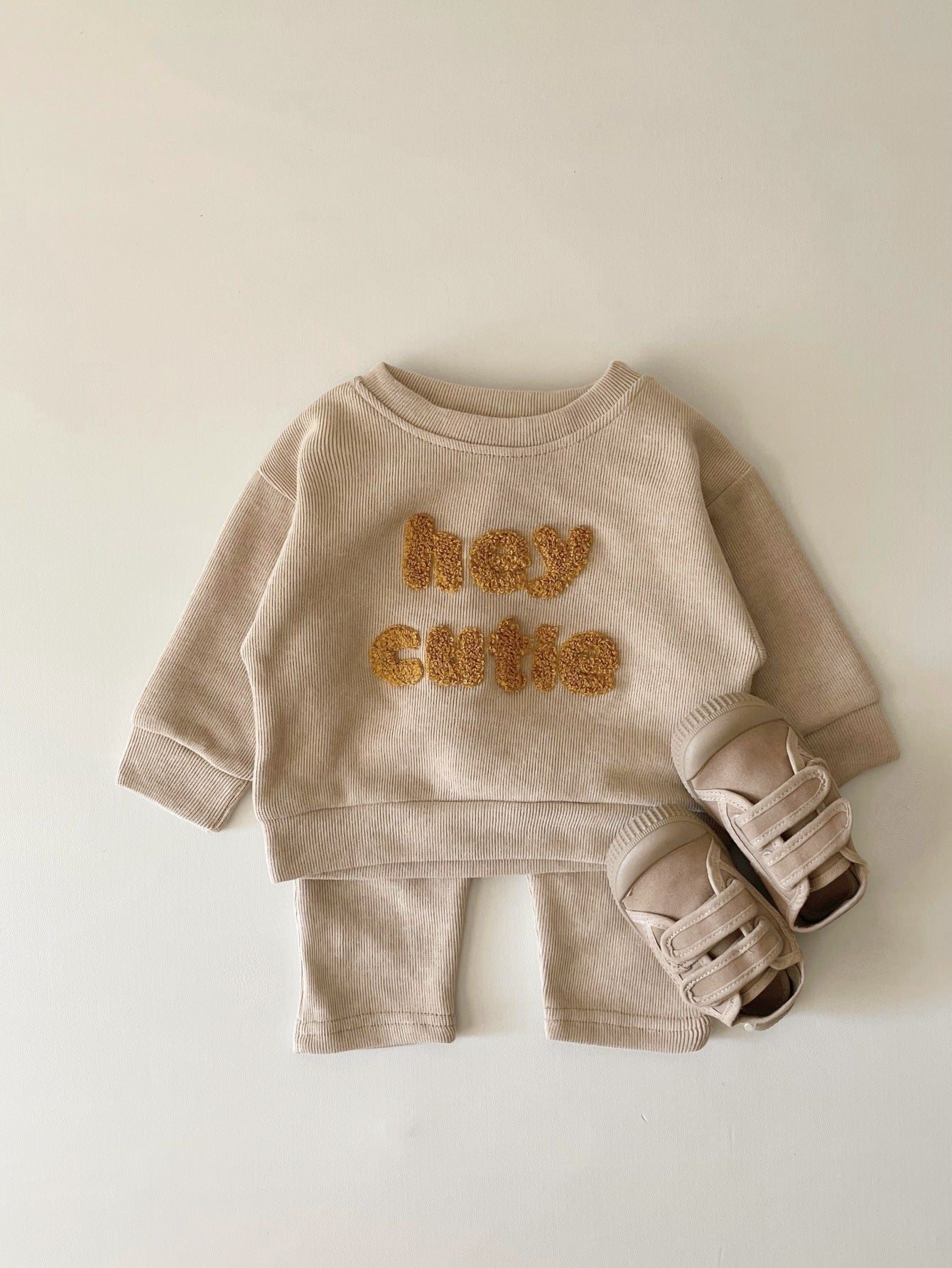 Spring And Autumn Newborn Alphabet Embroidery Baby Long Sleeve Two-piece Suit